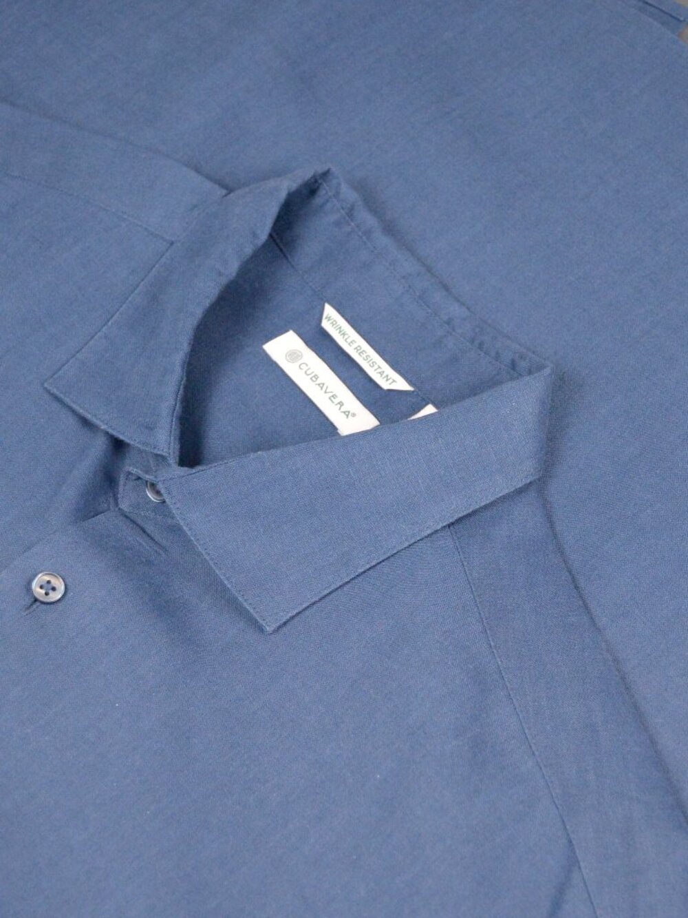 Cubavera Wrinkle Resistant Linen Blend Roll Tab Sleeve -- Blue -- XXL EUC